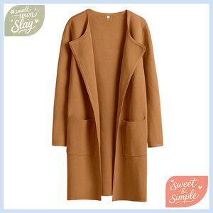Large Open Front Long Cardigan Sweater Coatigan Knit Acrylic Polyester